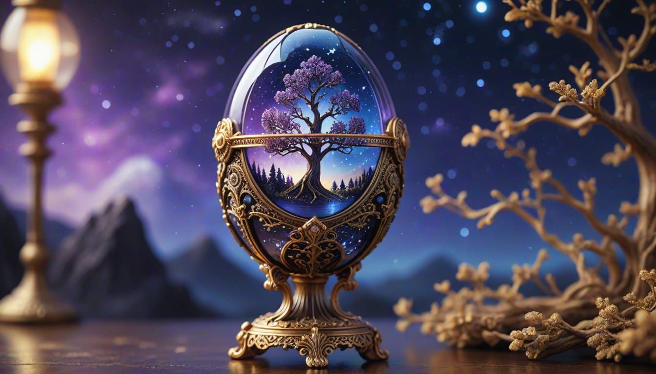 Steampunk Faberge Egg with Glowing Tree