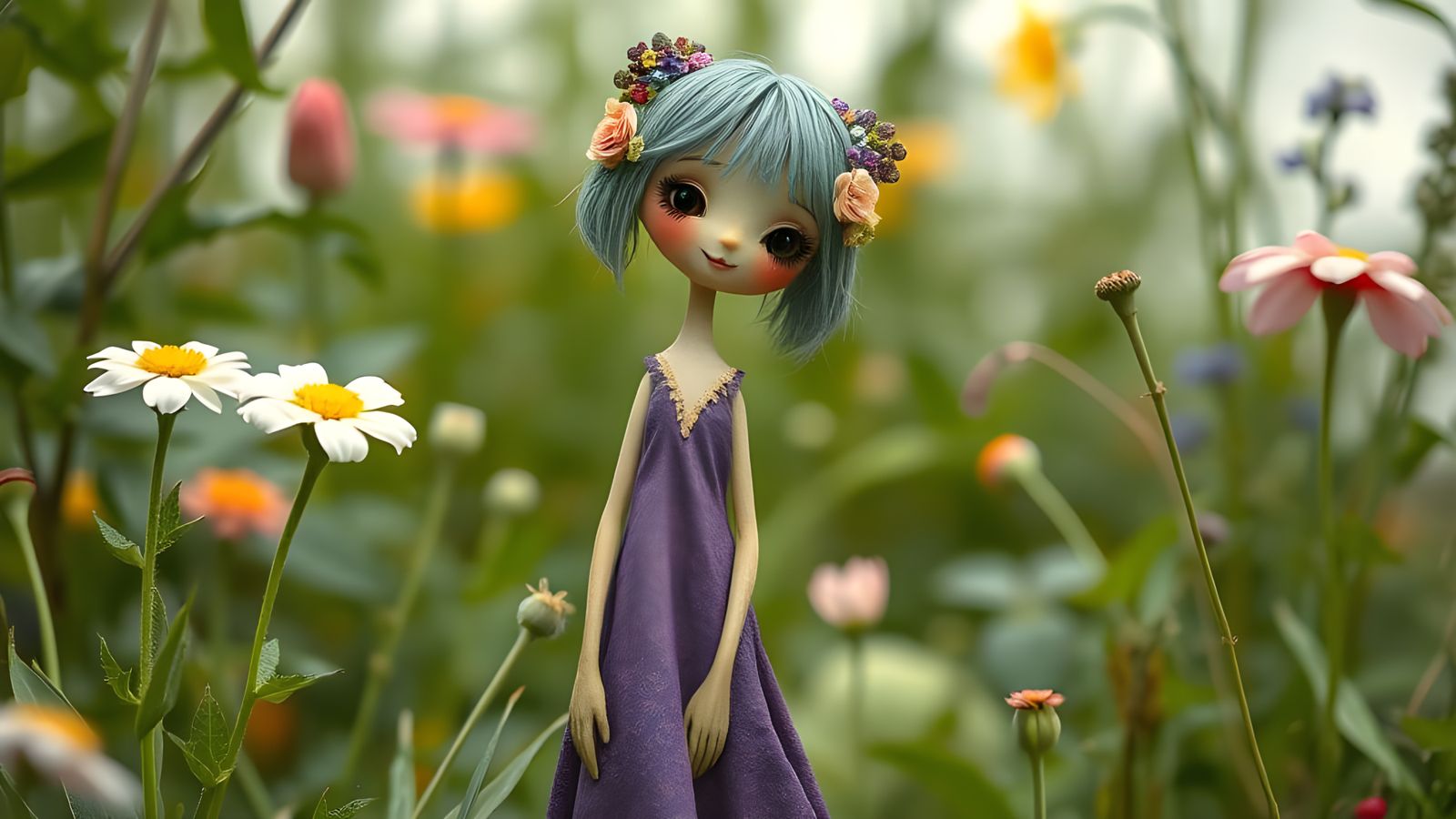 Whimsical Floral Girl in Garden