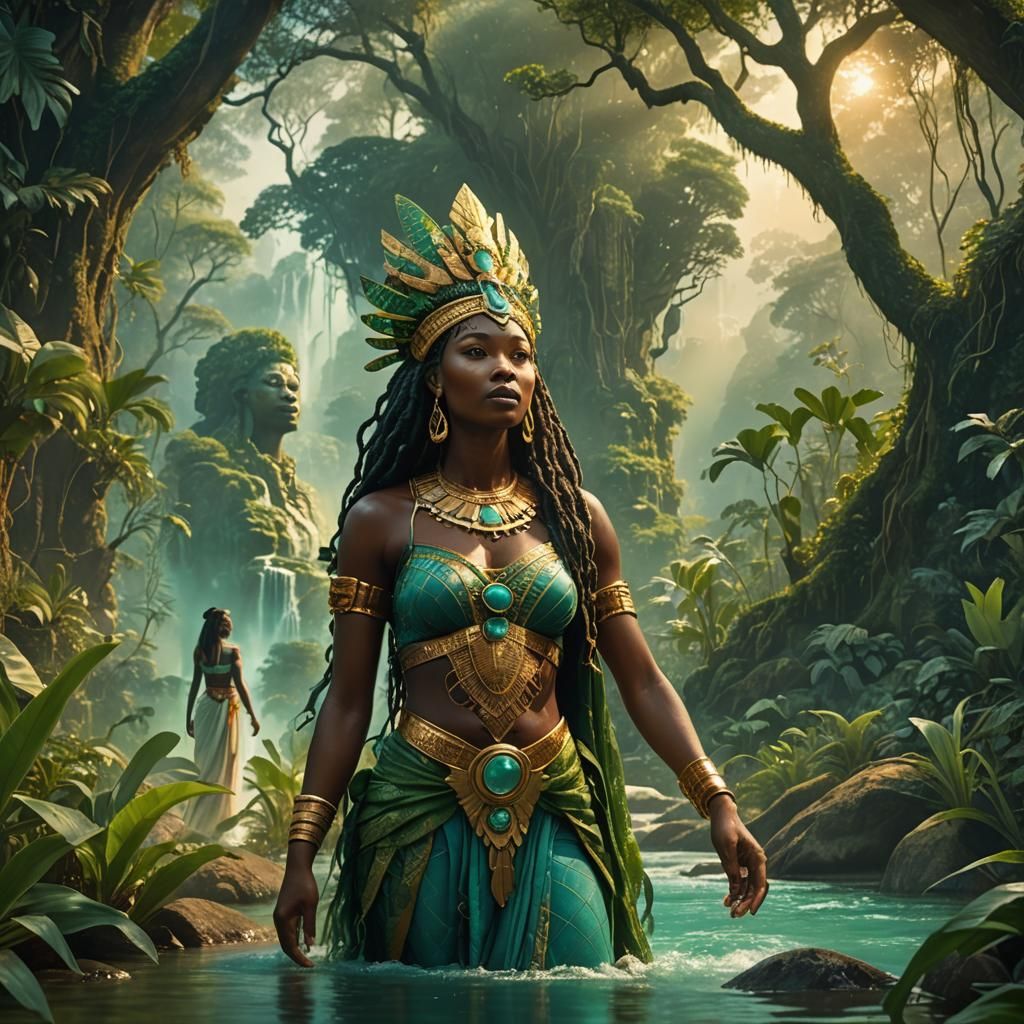 African River Goddess Conjuring Magic: Fantasy Art