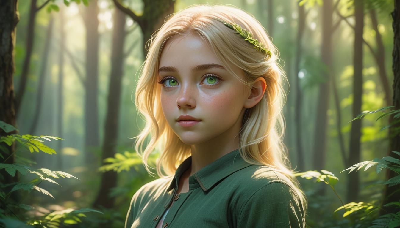 Young Girl in Forest: Soft Pastel Concept Art