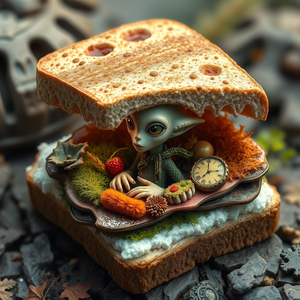 Fantasy Sandwich with Alien in 18th Century Couture