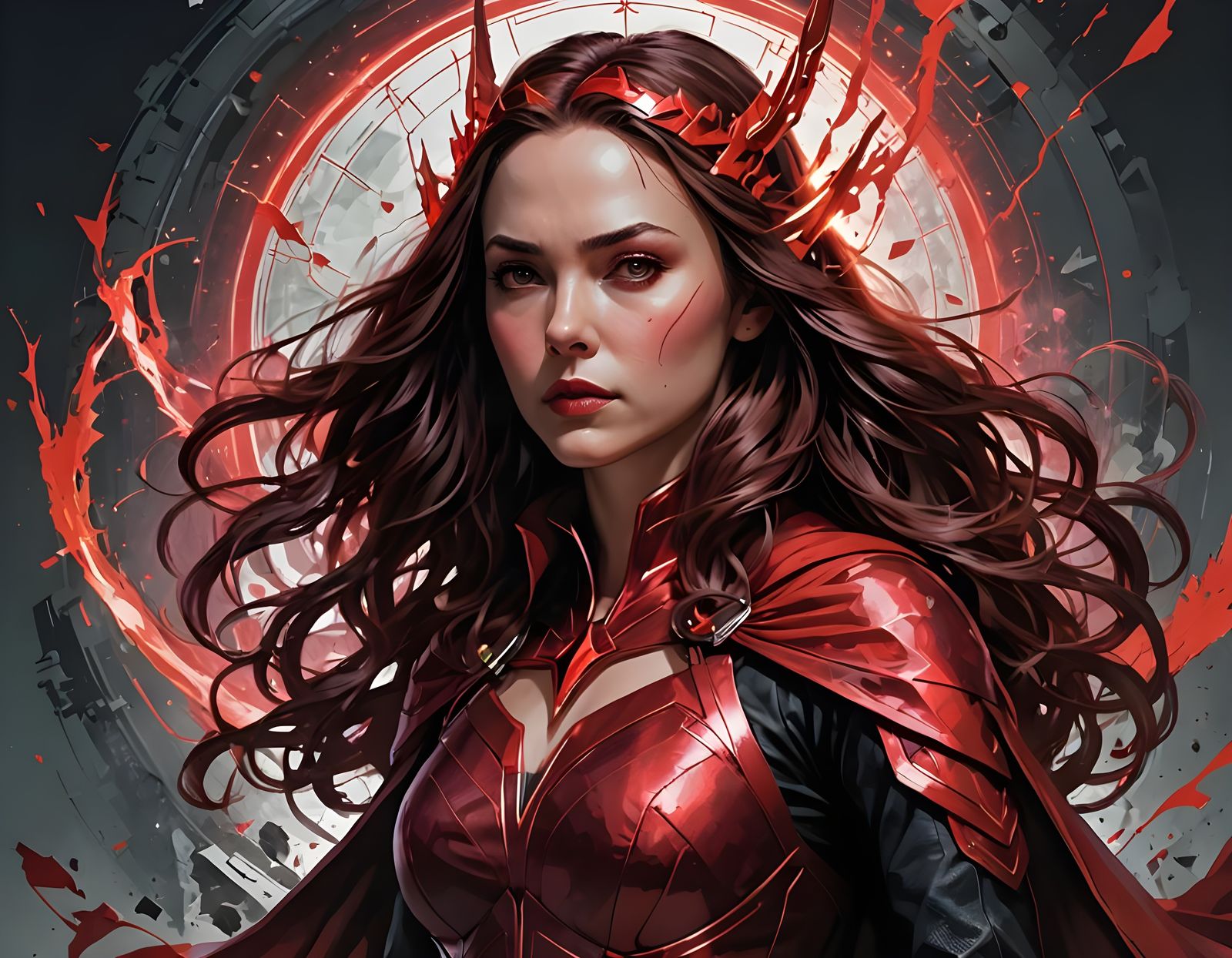 Scarlet Witch Anime Art in Golden Composition