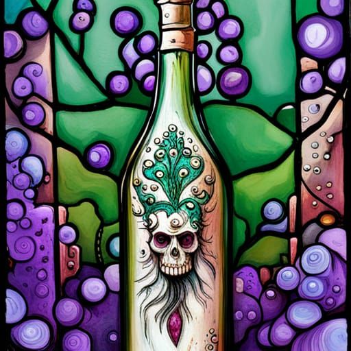 Zombie Wine Bottle with Jewels and Ink Splash