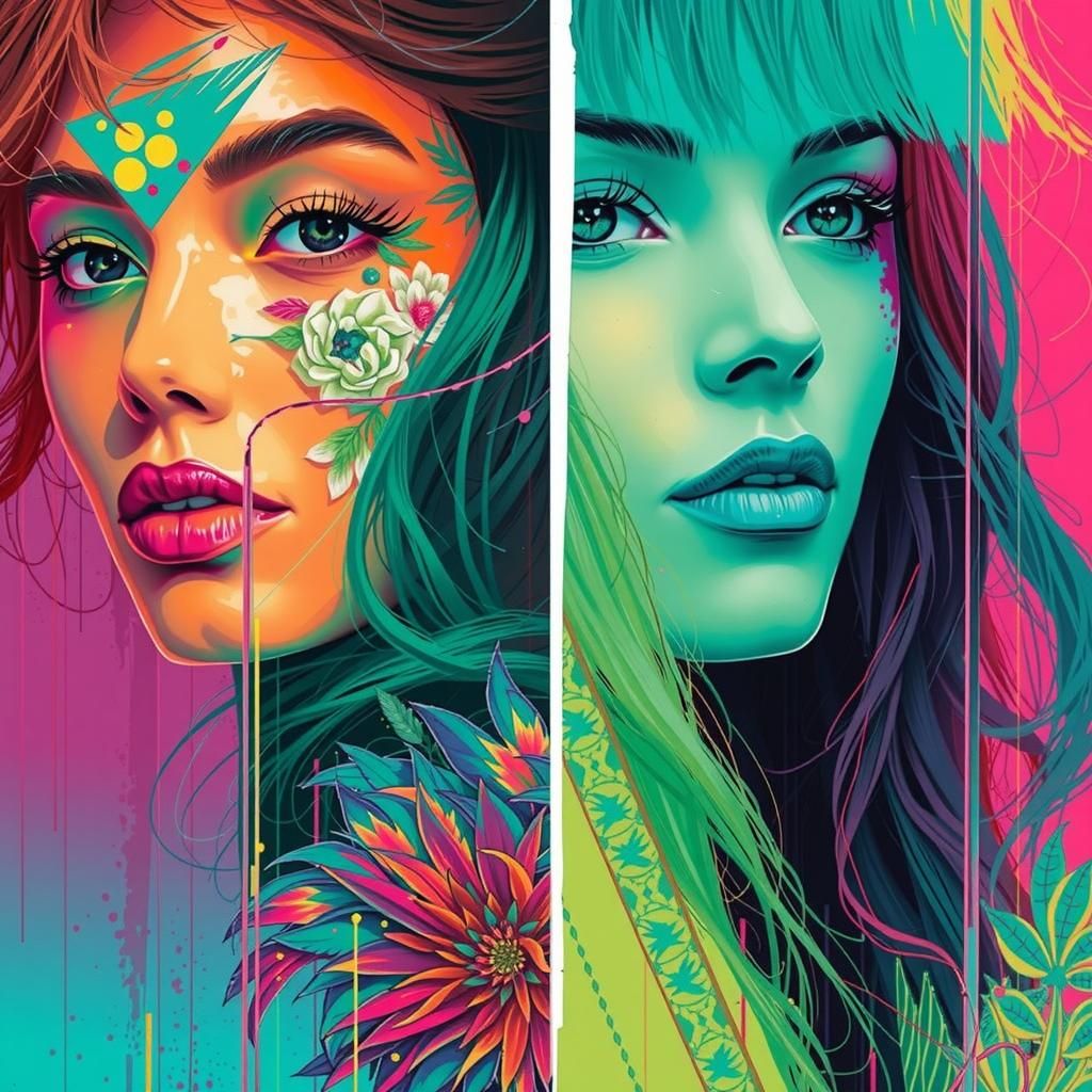 Woman Gazing in Mirror: Split Screen Portrait