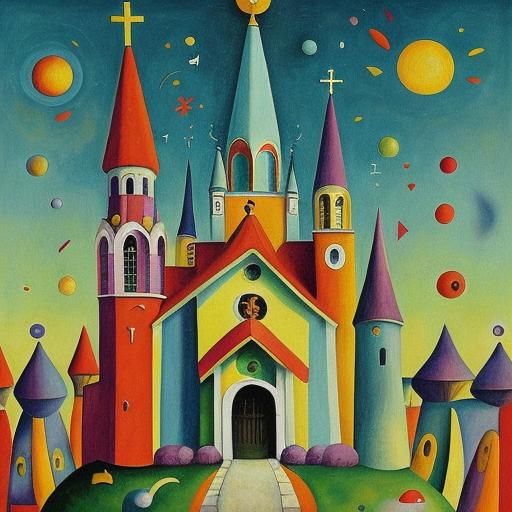 Whimsical Monks Singing in Surreal Abstract Art