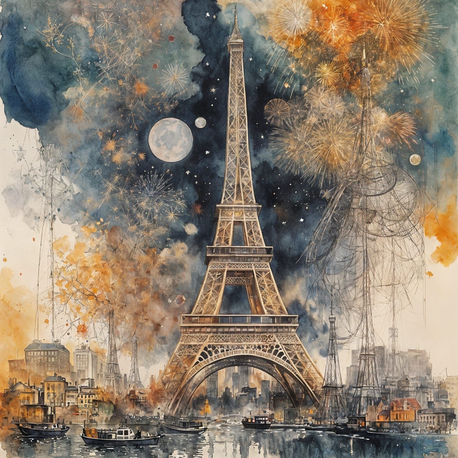 Ethereal Autumn Night in Paris: Double Exposure Masterpiece