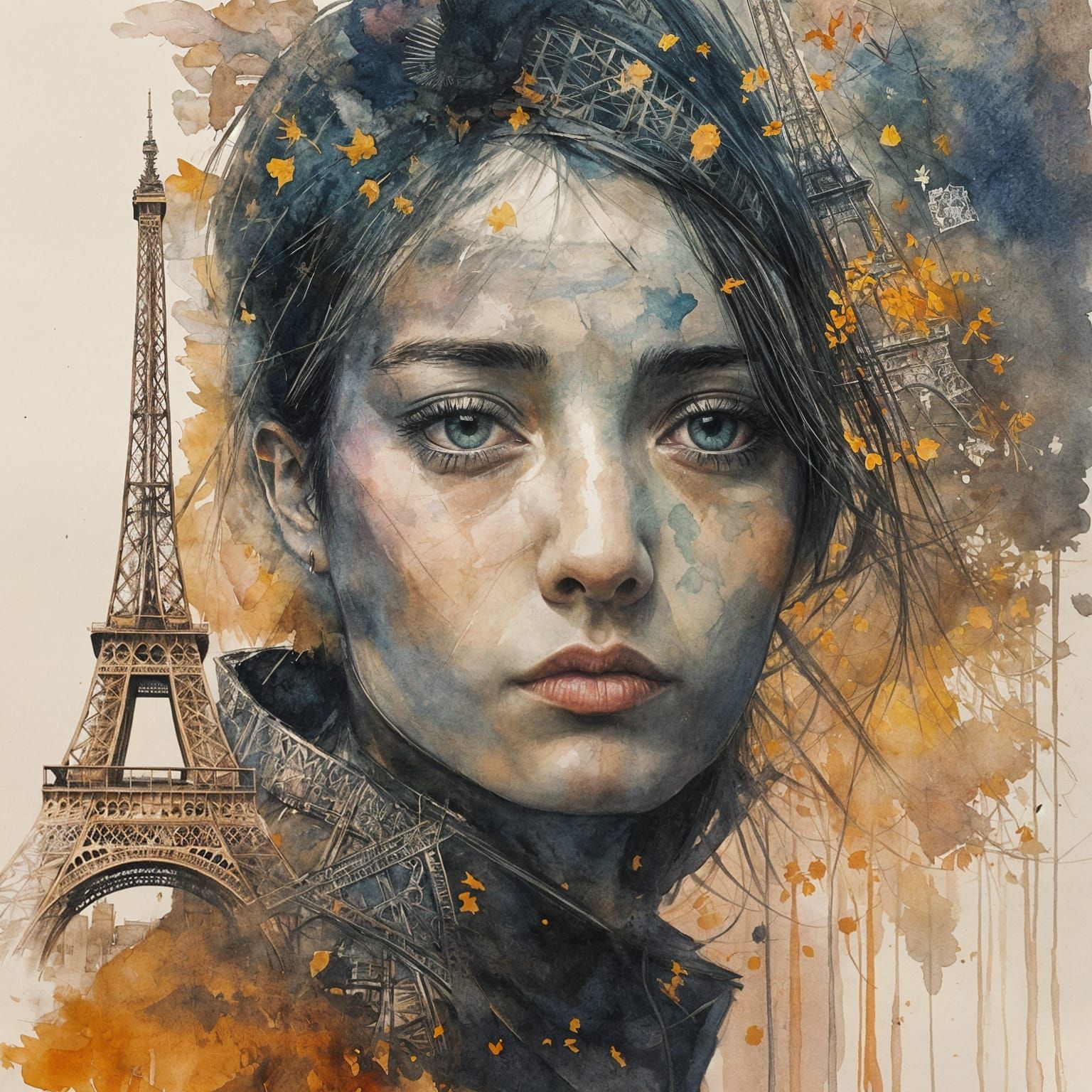 Double Exposure Masterpiece with Parisian Landmarks at Night