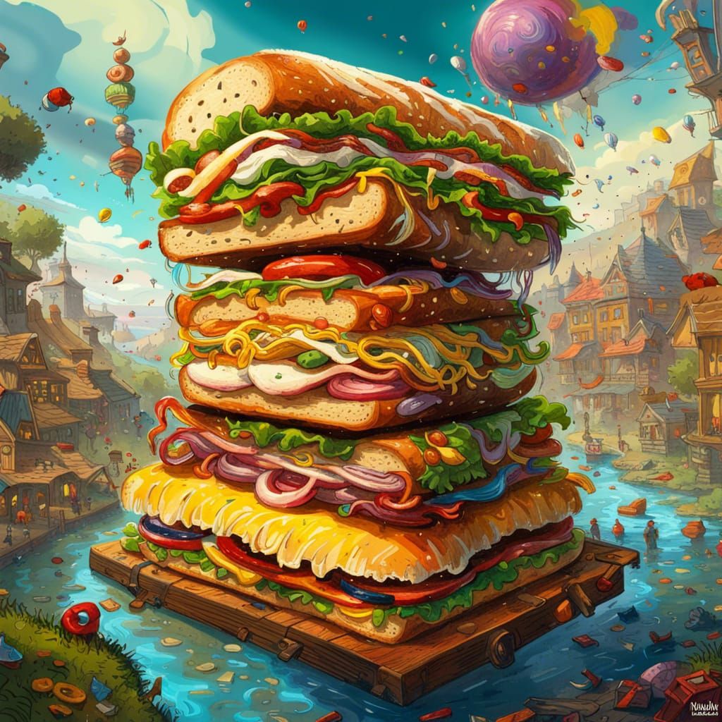 Detailed Sandwich in Colorful Concept Art Style