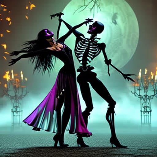 Gothic Skeleton Couple Tango in Hyperrealistic Style