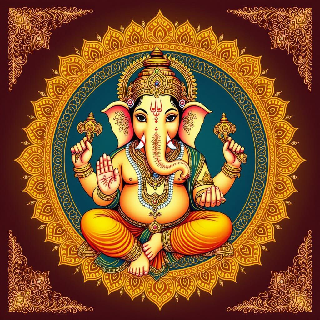 Ganesha Mandala Art in Traditional Indian Style