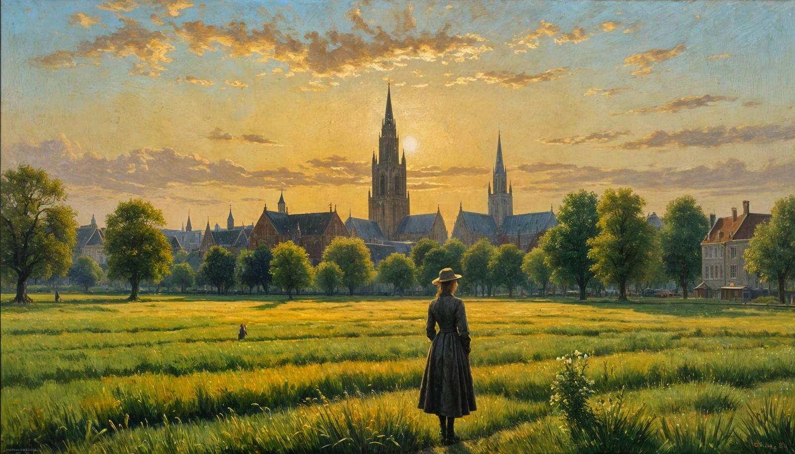 Utrecht Skyline Oil Painting with Dom Tower