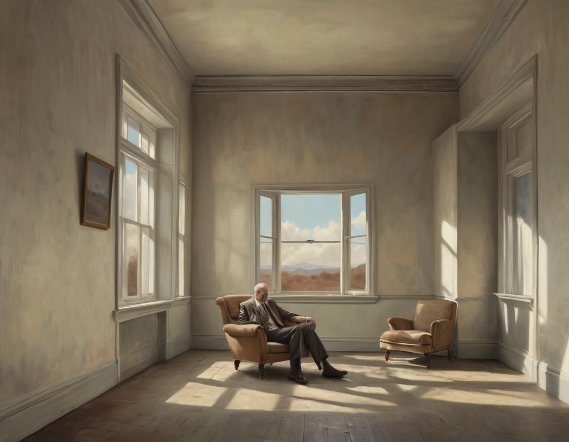 Edward Hopper Style Lonely Man in Room