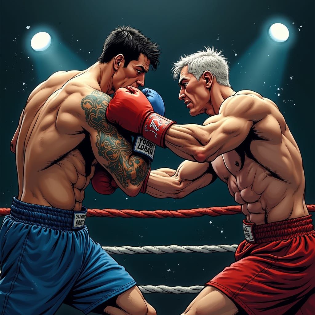 Intense Boxing Match in Realistic Comic Style