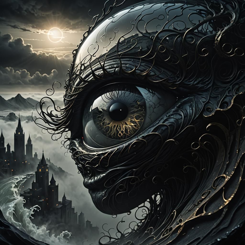 Glass 'A' Shape Reveals Brain in Dark Fantasy Style