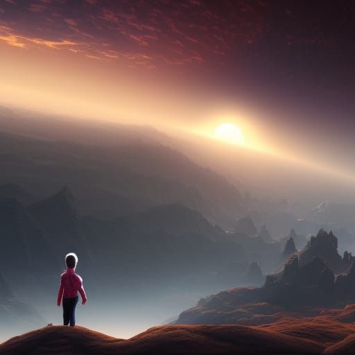 Human Contemplates Future Space in Detailed Painting