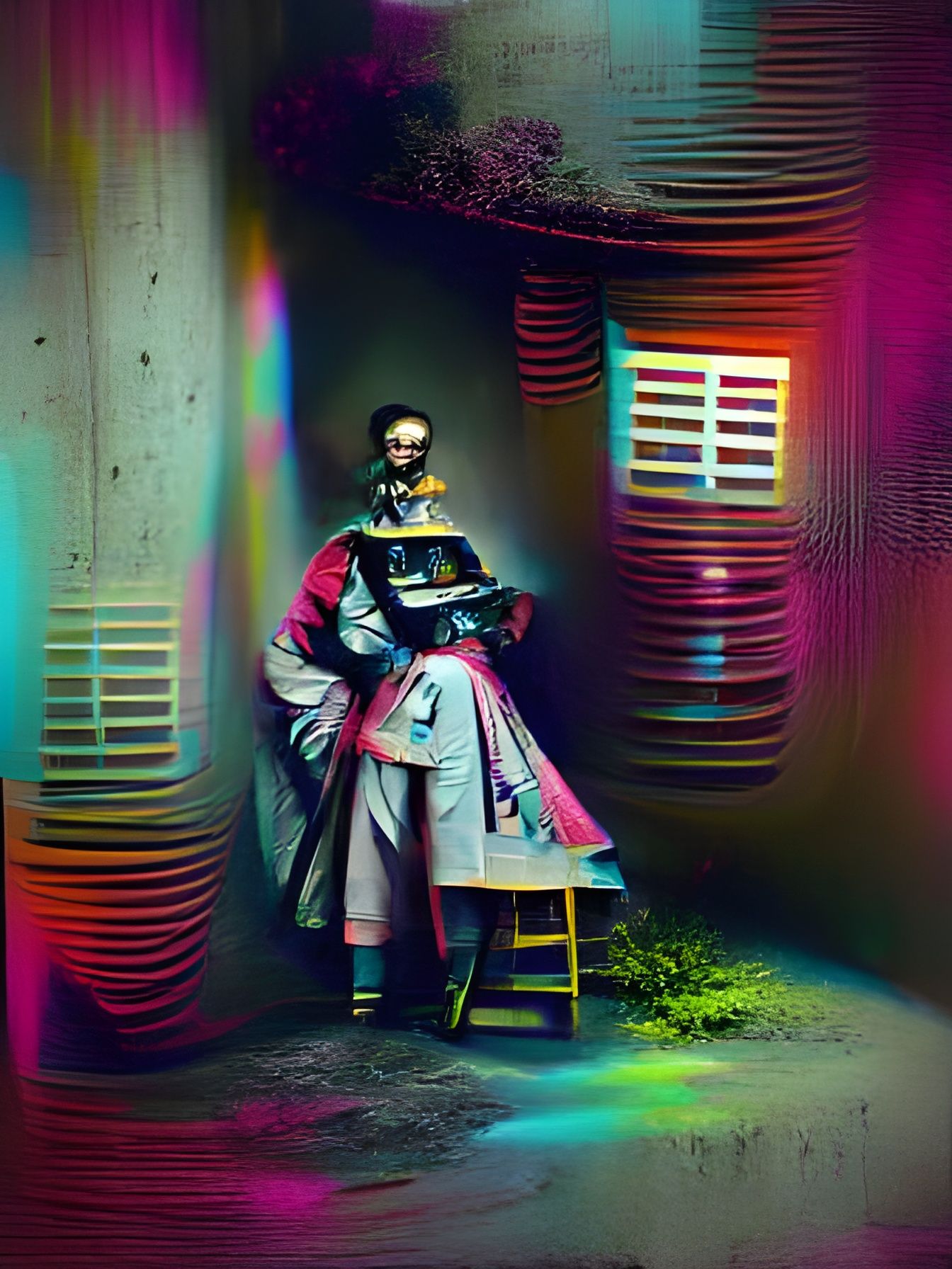 Steampunk Robot Vendor in Kimono, Colorized Daguerreotype St...