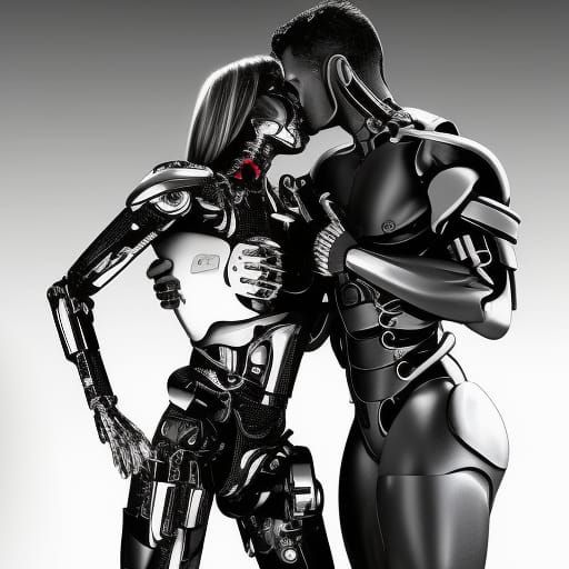 Passionate Kiss Between Cyborgs