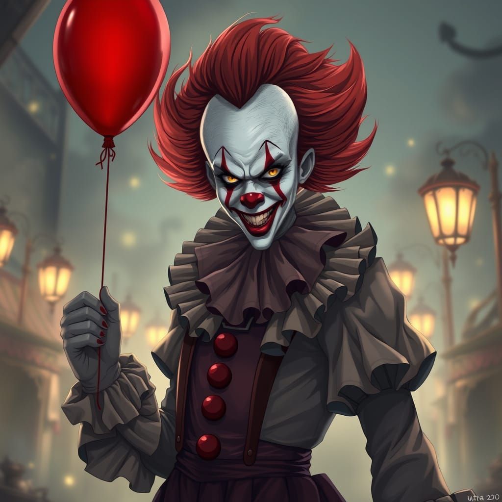 Ethereal Clown of Shadows: Dark Anime Fantasy