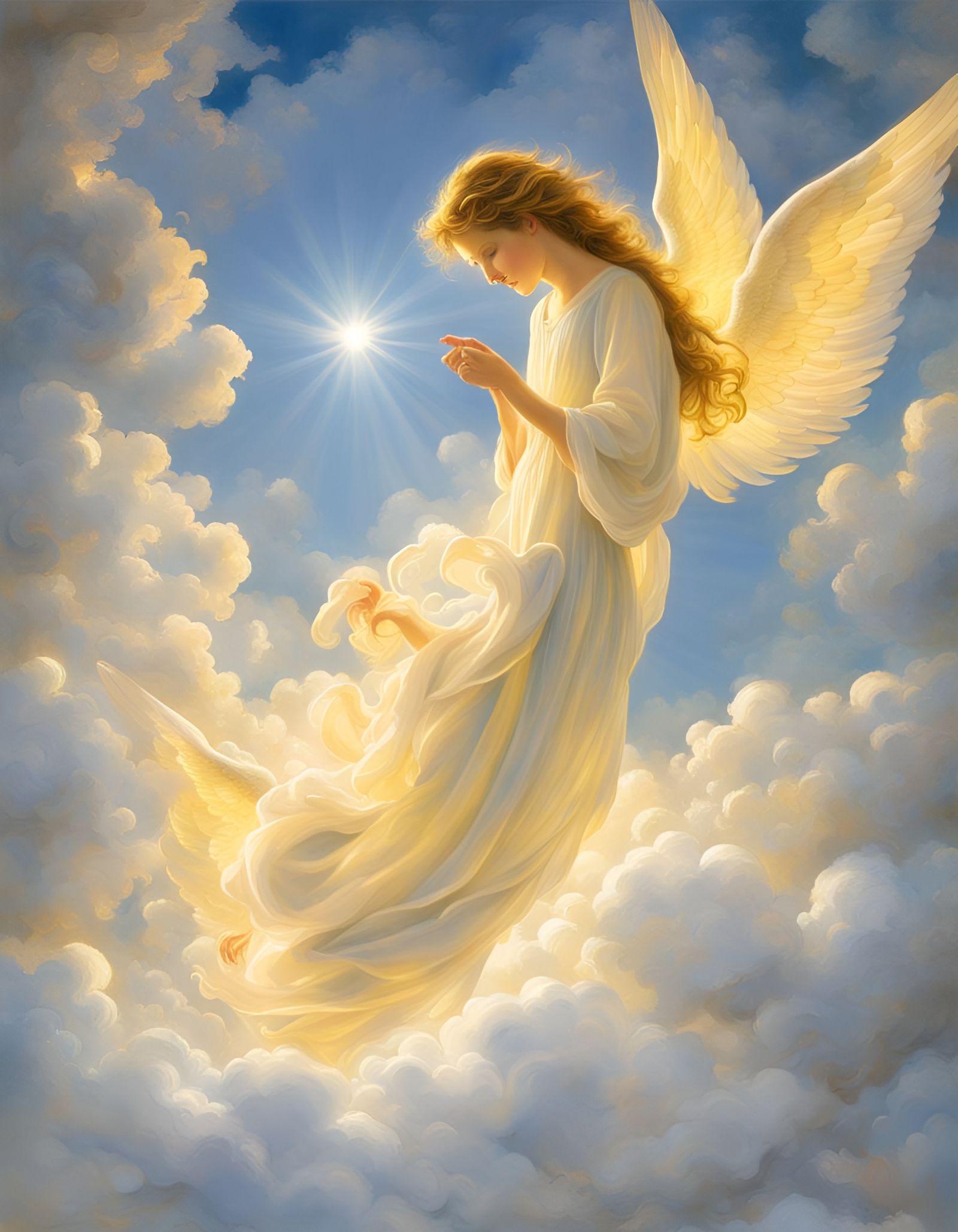 Smiling Angel with Gossamer Wings in Heaven