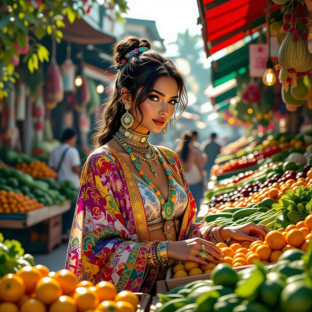 Futuristic Market Scene with Ornate Details