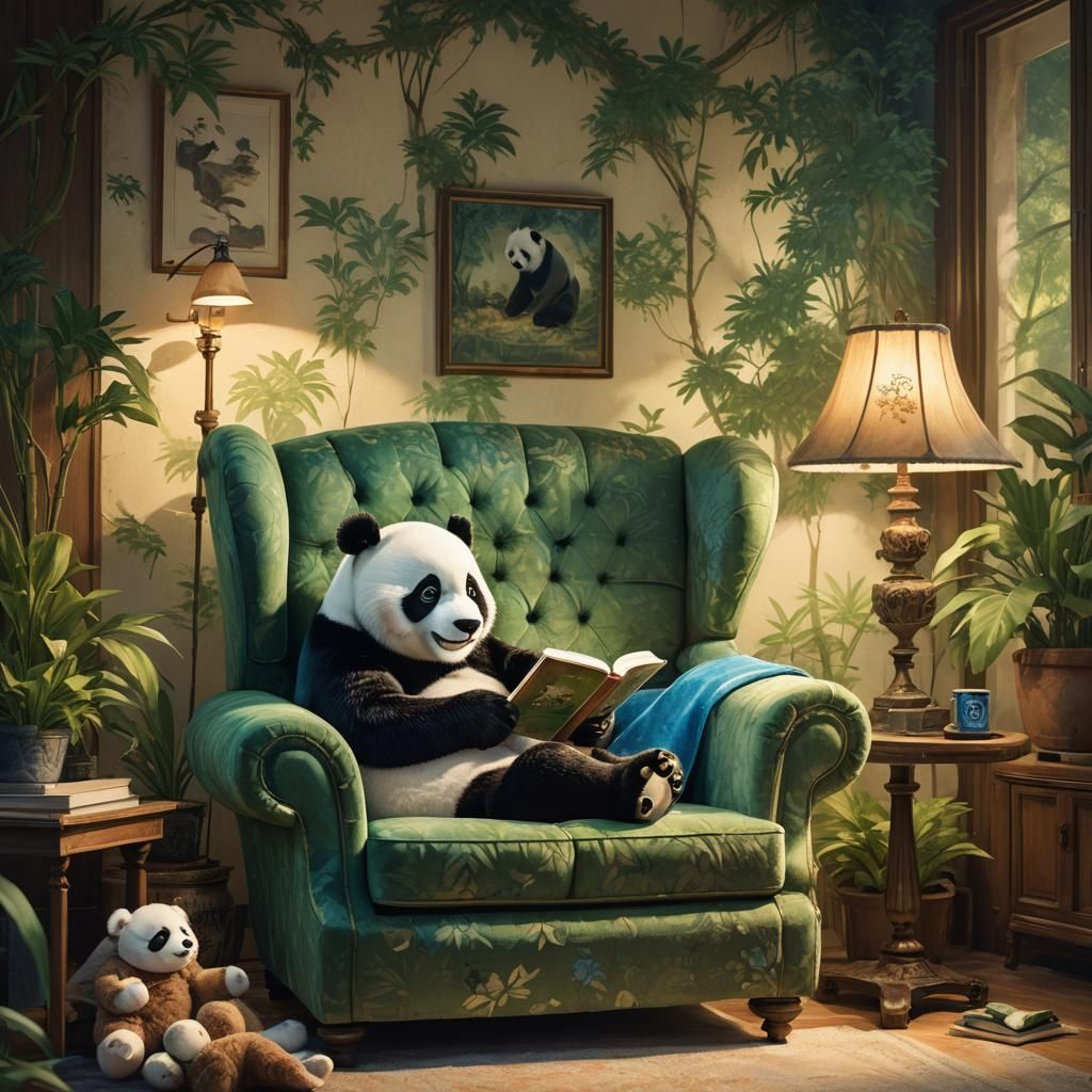Panda Reading to Cub: Fantasy Concept Art