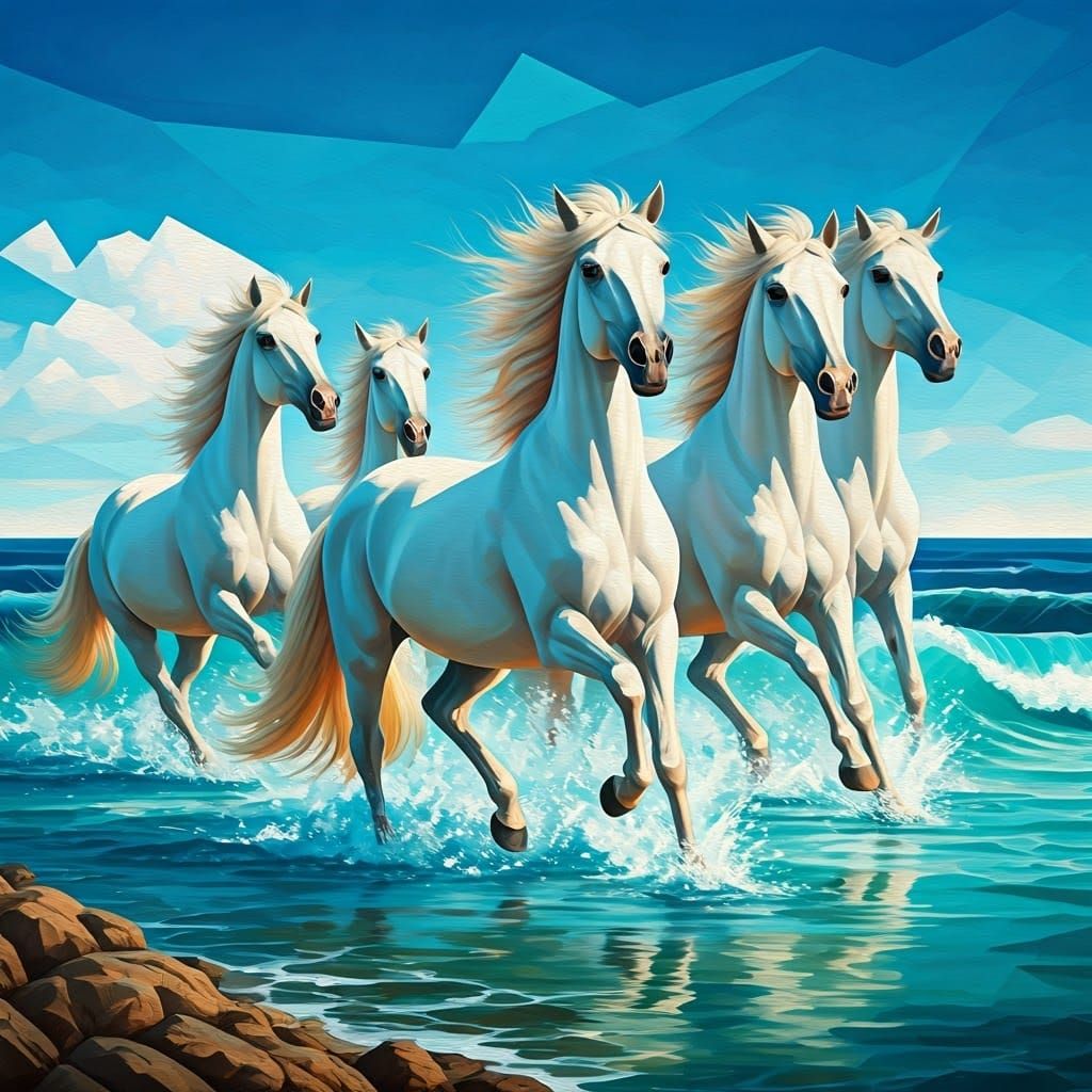 White Horses Galloping in Turquoise Waves