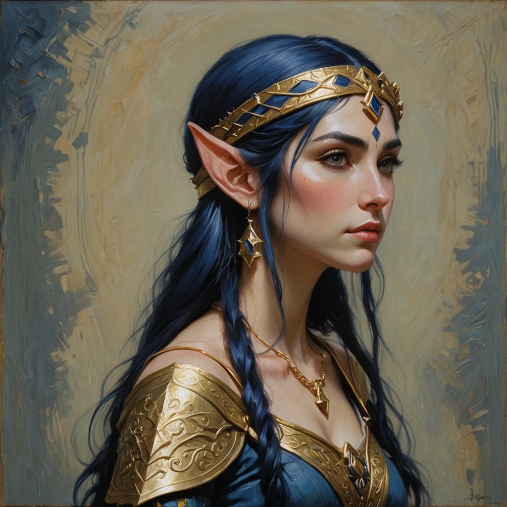 Elven Woman Portrait in Oil Painting Style