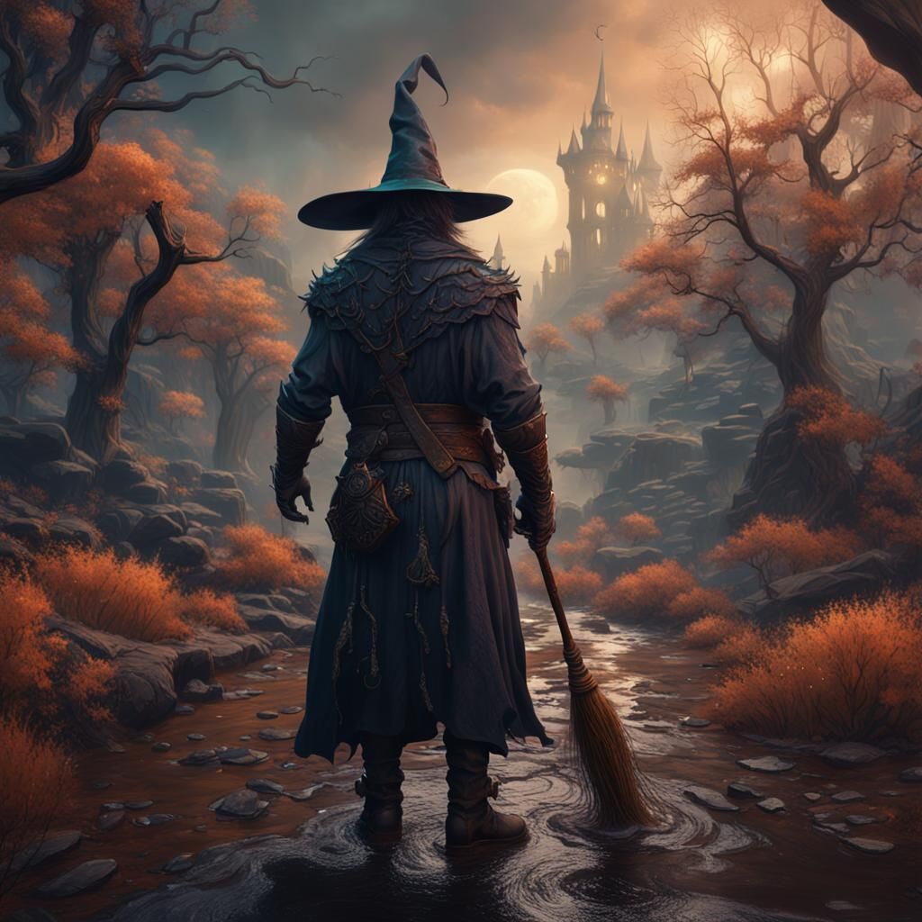 Fantastical Witch Man in Detailed Matte Painting