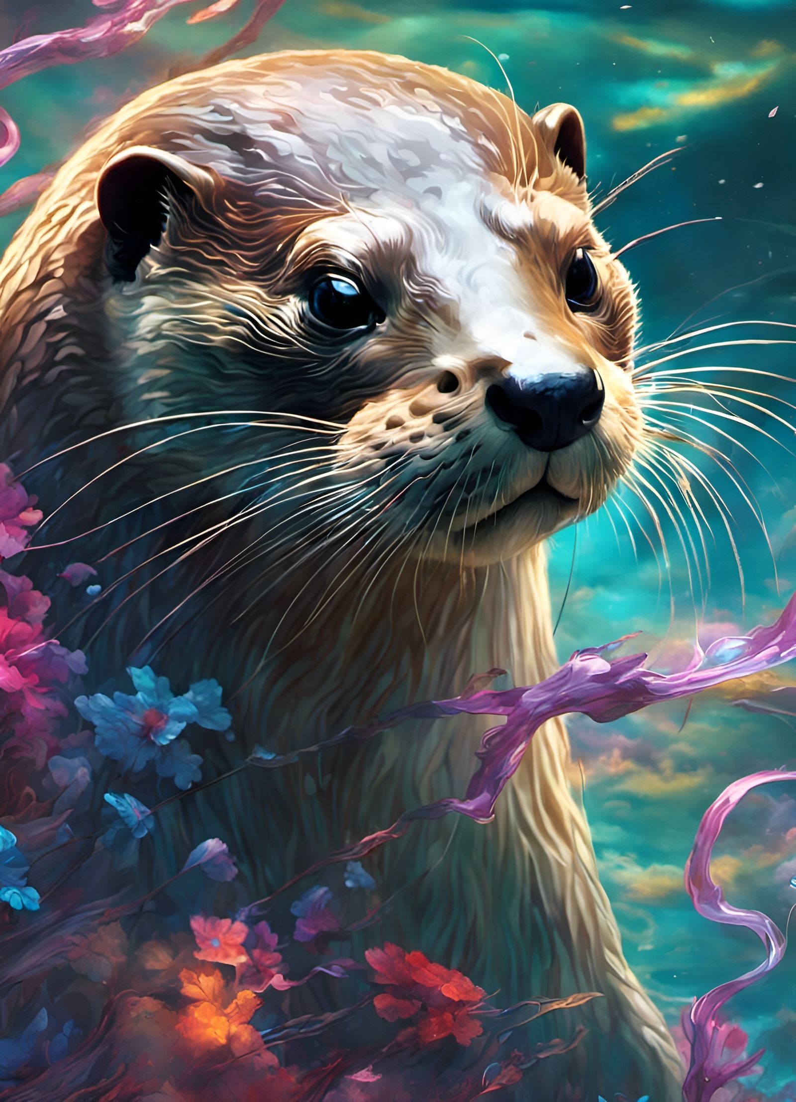Psychedelic Holographic River Otter in Vibrant Colors