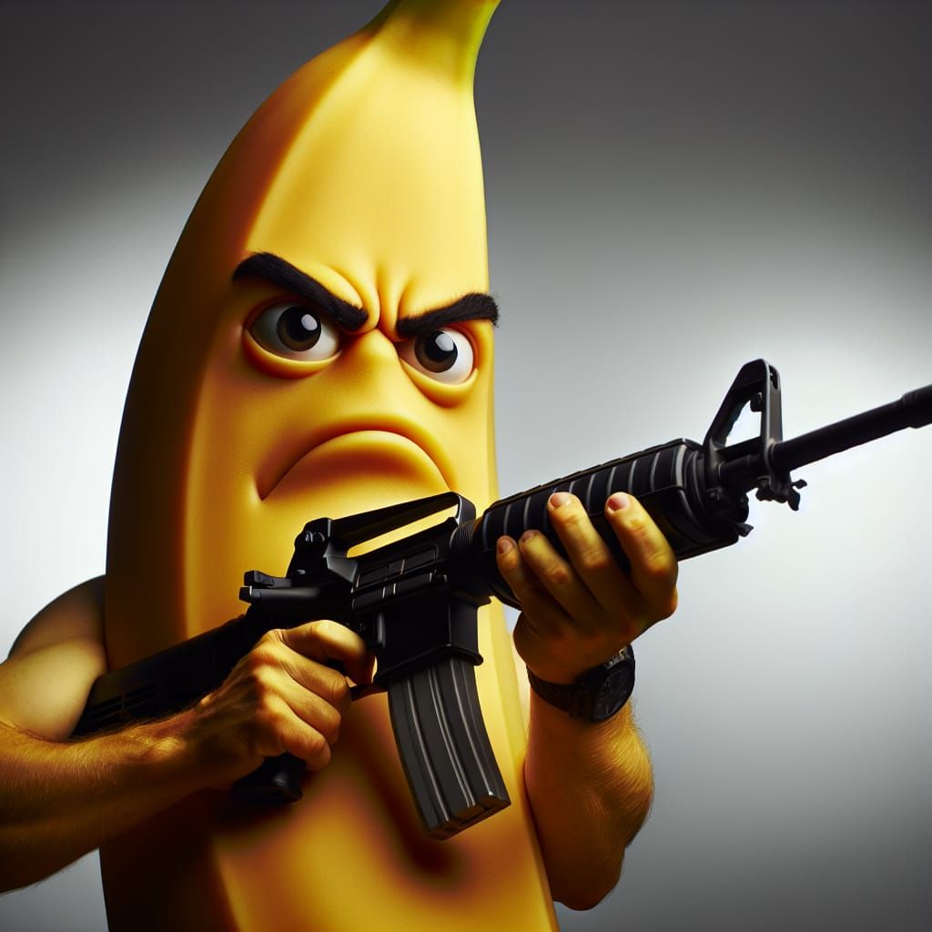 Intense Banana Warrior Gripping an AR15