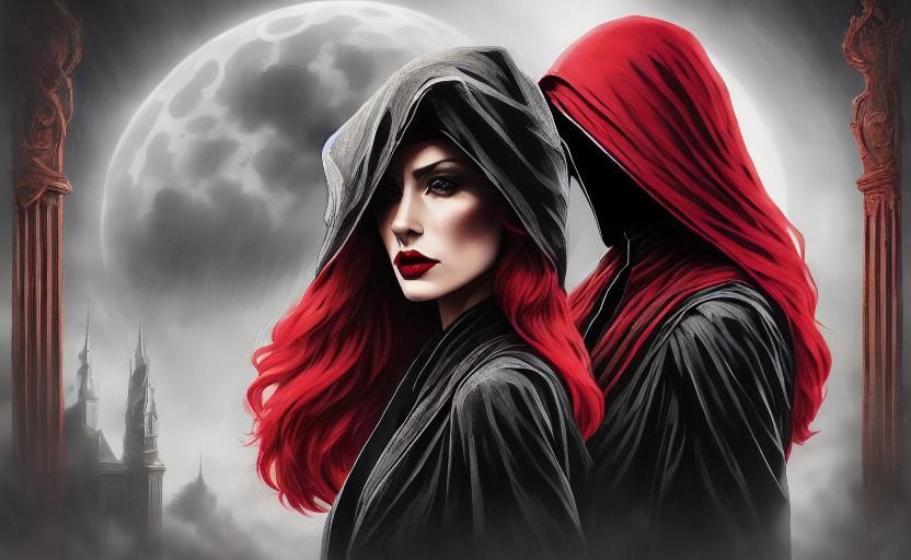 Woman in Red Cloak and Black Dress