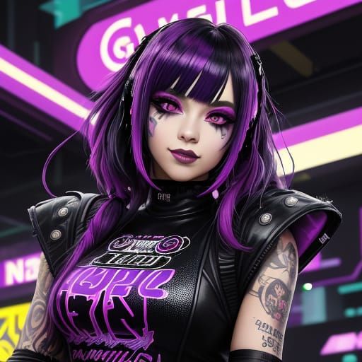 Glam Punk Goth Beauty in Cosmic Cyberpunk Style