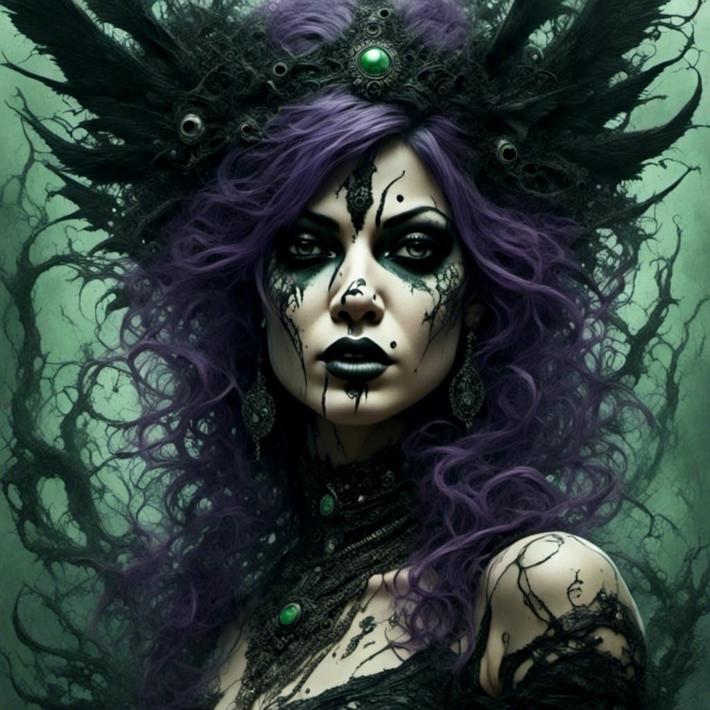 Gothic Fantasy Pinup in Surreal Comic Style