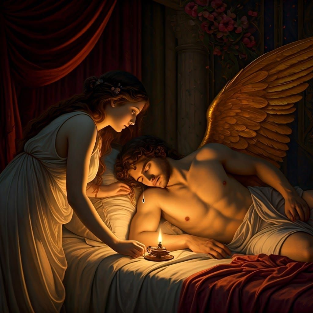 Psyche's Trepidation: A Pre-Raphaelite Dream in Oil