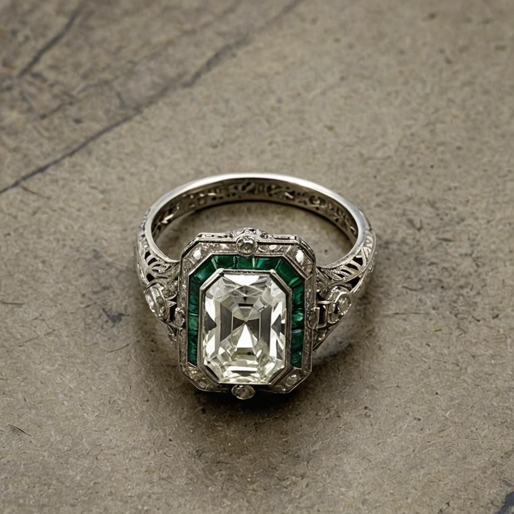 Vintage Diamond Art Deco Ring on Woman's Finger