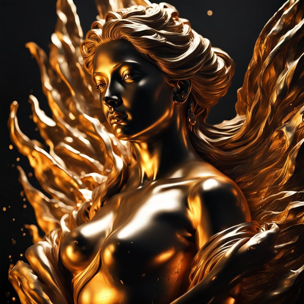Dramatic Fire Goddess Gold Bust Statue