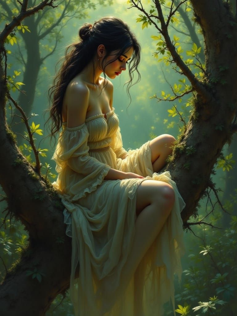 Mystical Woman in Forest, Luis Royo Style