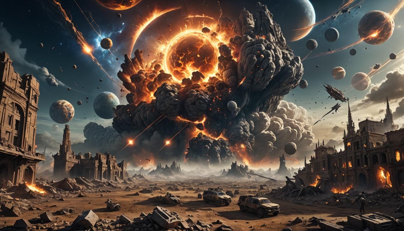 Celestial Bodies at War: Apocalyptic Fantasy Landscape