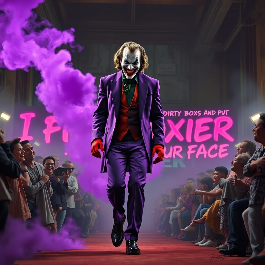 Joker's Maniacal Grin in a Retro-Futuristic Scene