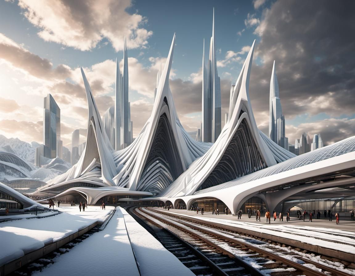Futuristic Train Station Concept Art in Calatrava Style
