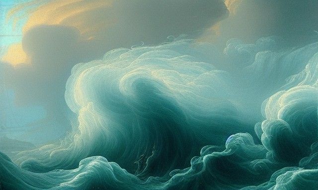 Rococo Painting of Violent Ocean Storm Swells