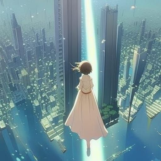 Girl Jumps into Ocean of Tears: Studio Ghibli Style