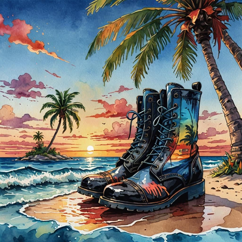 Floating Boot in Tropical Watercolor Paradise