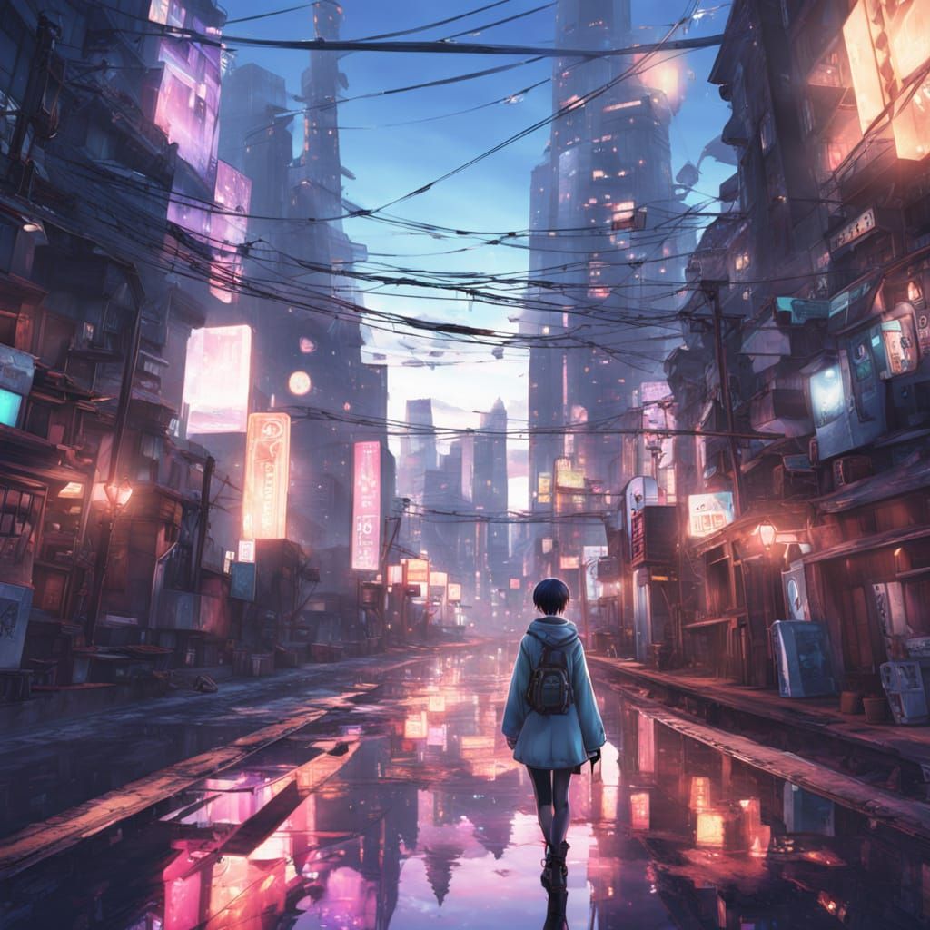 Ethereal City Dusk in Anime Style