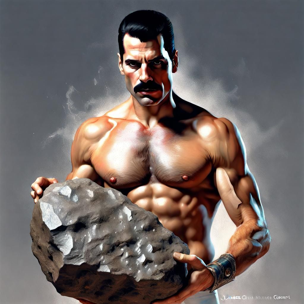 Epic Portrait of Muscular Man Holding Rock
