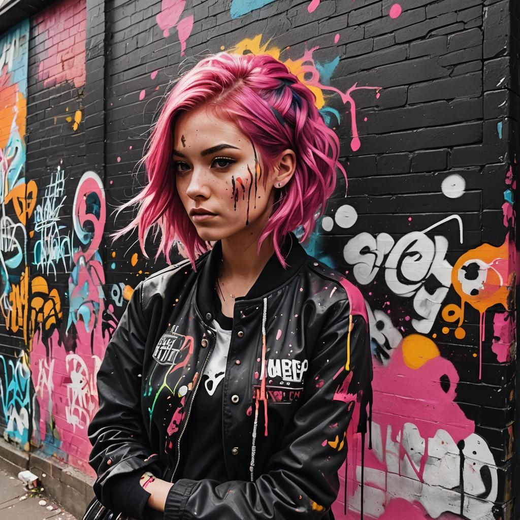 Teenage Girl in Vibrant Street Art Style