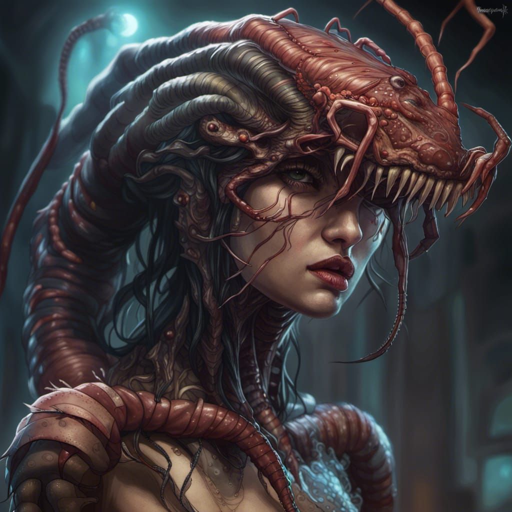 Horror Portrait: Centipede Humanoid with Carapace Skin