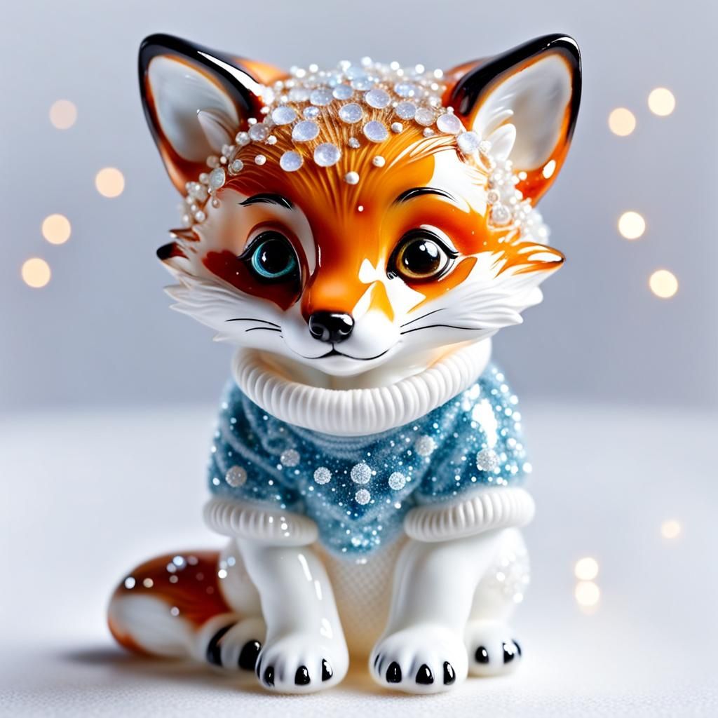 Enameled Glass Figurine of a Fox Cub