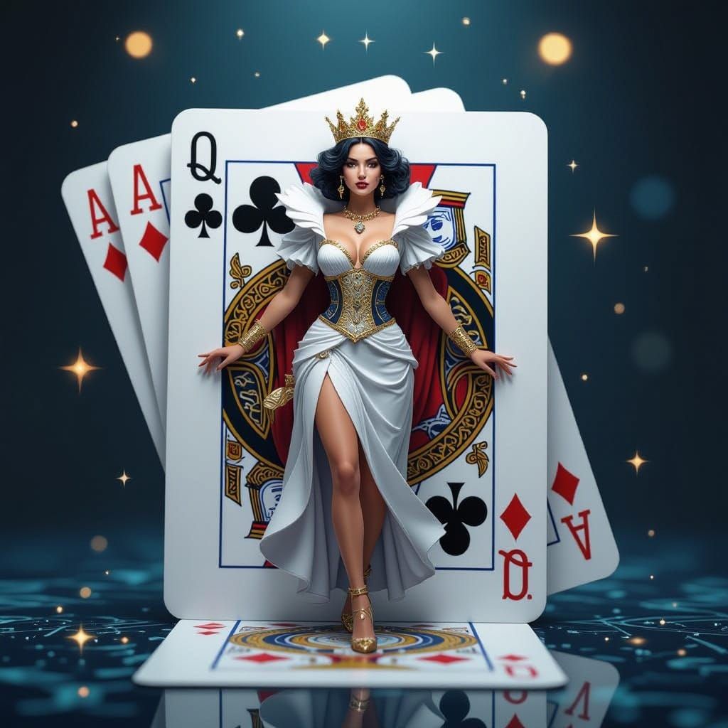 Ethereal Queen of Clubs Emerges from a Shimmering Deck of Ca...