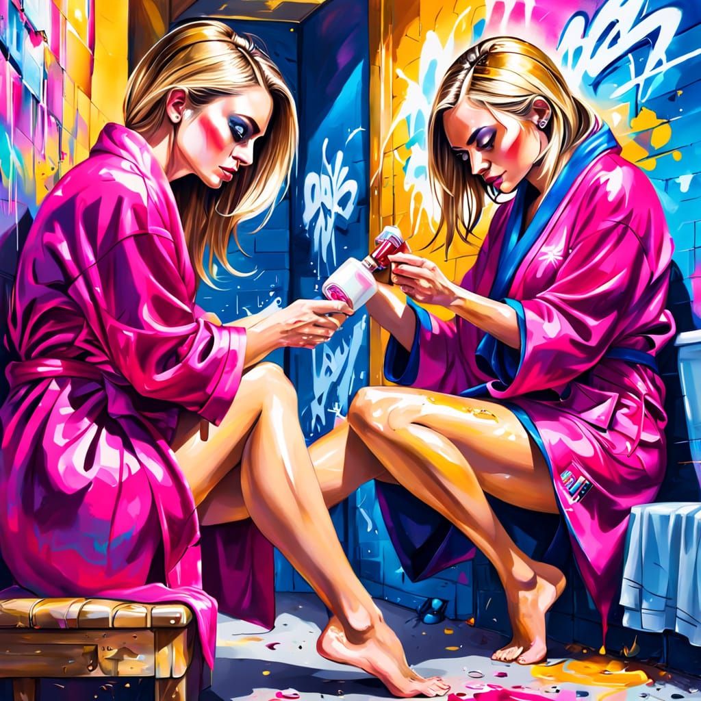 Graffiti Art of Woman Applying Lotion
